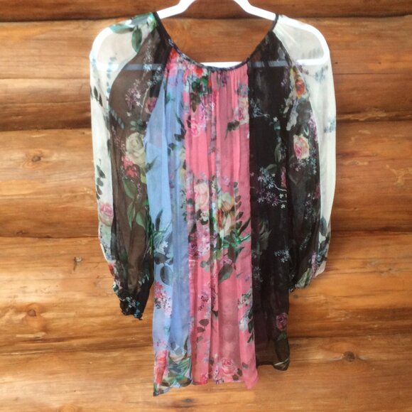 Johnny Was Gisele Silk Floral Boho Semi-sheer Peasant Top w/Babydoll Cami Small - Picture 2 of 7